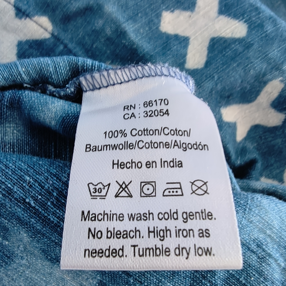 PO-EM Indigo Blue Cross Print Cotton Pullover Dress L - Picture 6 of 6